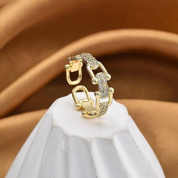 Rack Plating Brass Micro Pave Clear Cubic Zirconia Cuff Finger Rings for Women