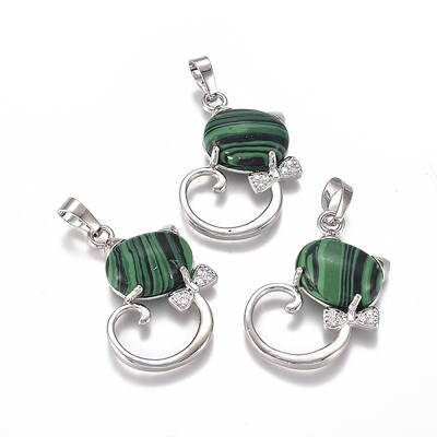 Synthetic Malachite Kitten Pendants