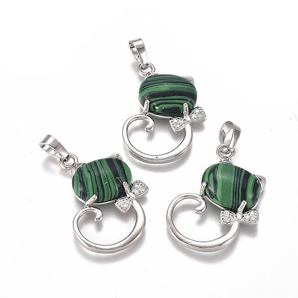 Synthetic Malachite Kitten Pendants
