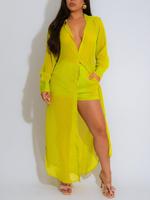 Women's Solid Color Button Front Shirt & Shorts Two-piece Set, Casual Fashion Cozy Breathable Outfits for Daily Outdoor Wear,...