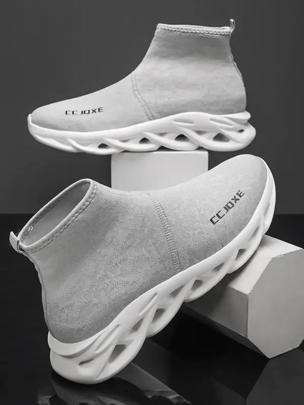 Men's Letter Pattern Lace Up High Top Sneakers, Casual Comfortable Breathable Sports Sock Running Shoes, Male All-match Round...