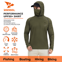 RODEEL UPF 50+ Sun UV Protection Hoodie Shirts, Men Raglan Long Sleeve Lightweight Quick Dry Breathable Cooling Rash Guard wi...