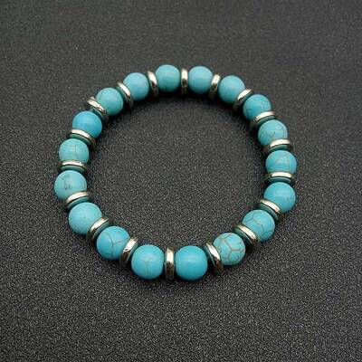 Round Synthetic Turquoise Beaded Stretch Bracelets for Women Men