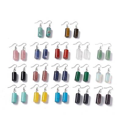 Gemstone Cylindrical Dangle Earrings