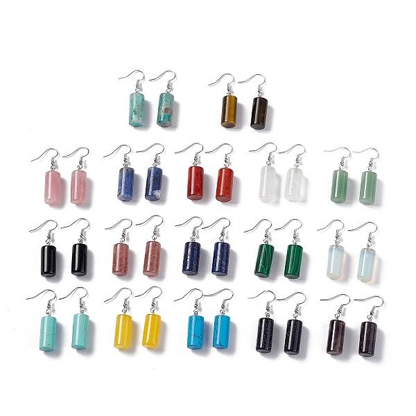 Gemstone Cylindrical Dangle Earrings