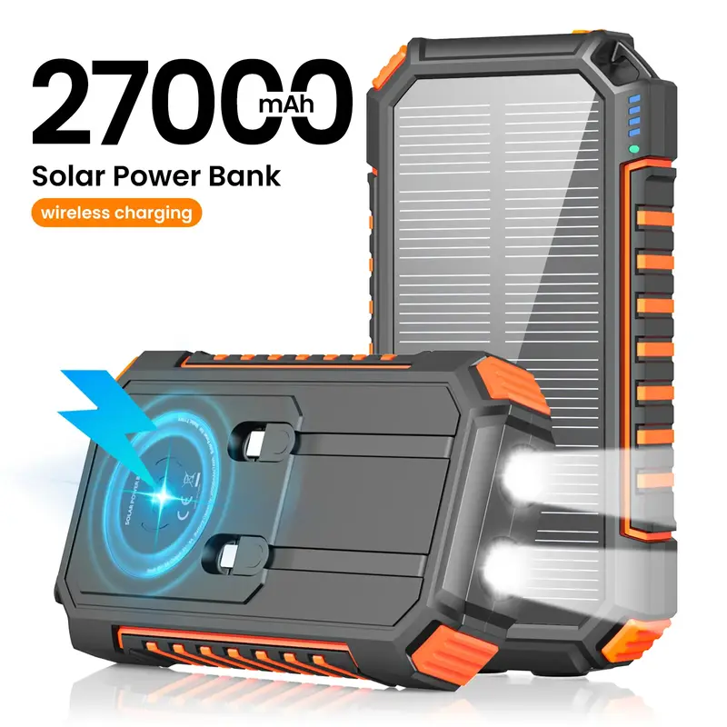 Solar Charger 27000mAh Power Bank 22.5W Fast Charging Portable Phone Charger, USB C PD External Battery Pack with 3 USB Outpu...