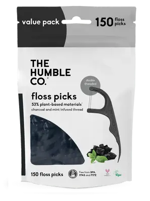 Plant-based Humble Floss Picks - Charcoal (150 pcs)