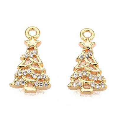 Christmas Theme Brass Micro Pave Clear Cubic Zirconia Pendants