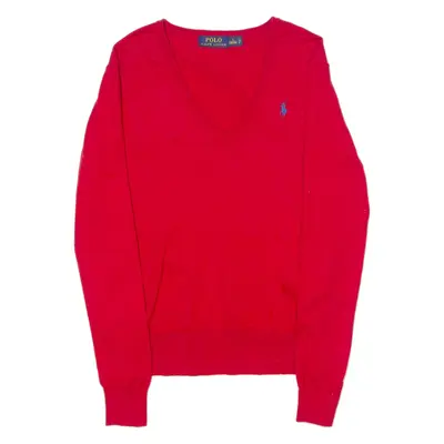 POLO RALPH LAUREN Mens Jumper Red V-Neck Tight Knit S