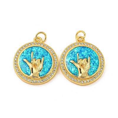 Brass Micro Pave Cubic Zirconia with Synthetic Opal Pendants