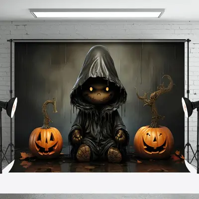 Rainy Night Pumpkins Ghost Happy Halloween Backdrop