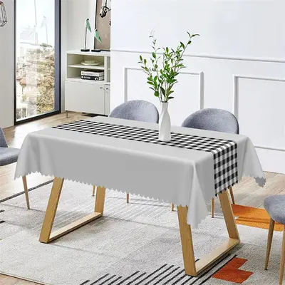 Light Grey Black White Gingham Rectangle Tablecloth - Aperturee