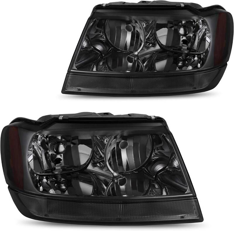 YITAMOTOR® Headlights Assembly Compatible with 1999 2000 2001 2002 2003 2004 Grand Cherokee Replacement OE Headlamp Amber Re...