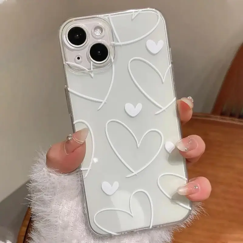 Heart Pattern Clear Phone Case, Decorative Phone Protective Cover, Phone Accessories Compatible With iPhone XR XS Max 11 12 1...