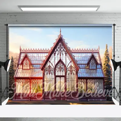 Retro Red Spire Glass House Architecture Backdrop - Aperturee