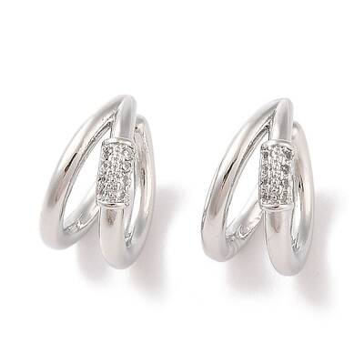 Brass Micro Pave Clear Cubic Zirconia Cuff Earrings for Women