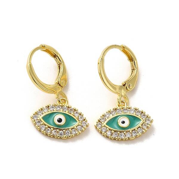 Evil Eye Real 18K Gold Plated Brass Dangle Leverback Earrings