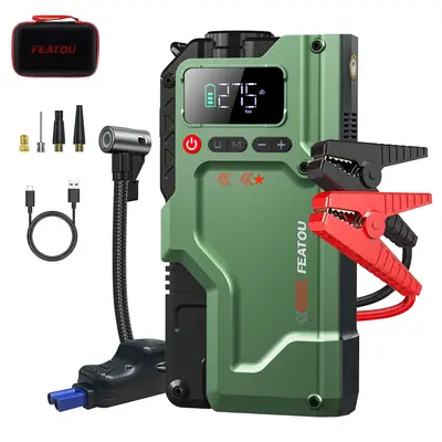 8000A Portable Car Jump Starter with AirCompresSOr, 150PSIJump Starter Battery Pack (All Gas/10.0L Diesel),Car JumperBox with...