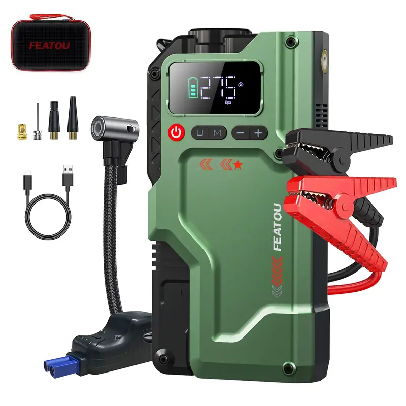 8000A Portable Car Jump Starter with AirCompresSOr, 150PSIJump Starter Battery Pack (All Gas/10.0L Diesel),Car JumperBox with...