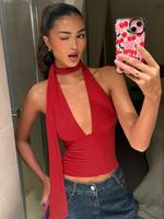 Women's Plain Halter Neck Backless Top, Casual Sexy Sleeveless Top for Summer, Women's Clothing for Daily Wear, Going Out Top...