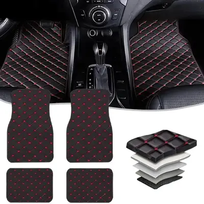 Universal Car Floor Mat, PU Leather Waterproof Car Floor Pad, Floor Protector Pad, Car Interior Accessories for Decor
