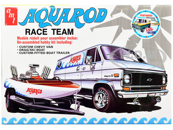Skill 2 Model Kit Chevrolet Custom Van with Drag/Ski Boat and Trailer \