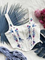 Women's Floral Embroidery Crop Tank Top, Boho Chic Sleeveless Top for Summer, Ladies Bohemian Clothes for Beach Holiday Vacat...