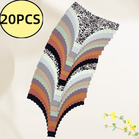 JJJ   Ms. 20pcs seamless wavy edge breathable soft briefs-leopard print and solid color, suitable for daily and special occas...
