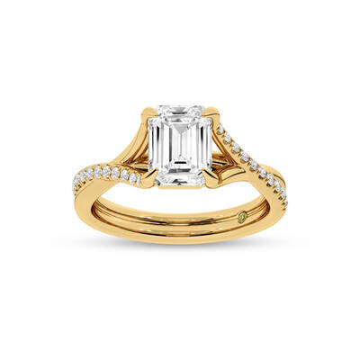 Lumen Twisted Pavé Shank Emerald Cut Lab Diamond Engagement Ring | 10K Yellow Gold 4 1/4 CT. TW.
