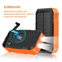 65800 mAh Solar Power Bank Wireless Fast Charge 15W Hand Crank Charging， Multiple devices 4 output With 2 Flashlight,Compas...