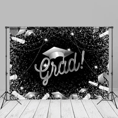 Silver And Black Ribbon Grad Photo Booth Backdrop - Aperturee