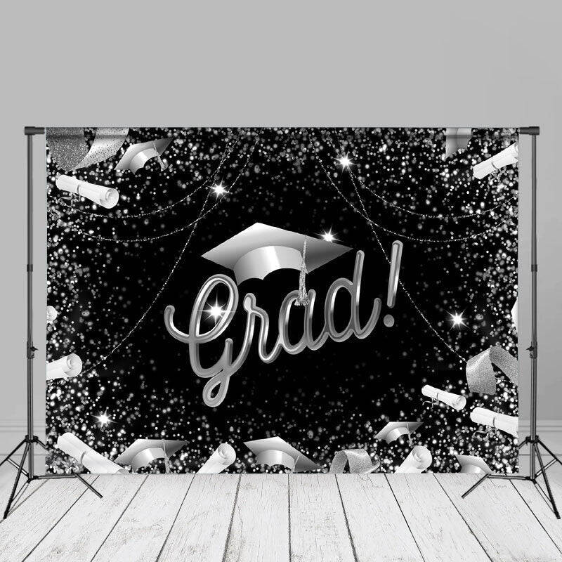 Silver And Black Ribbon Grad Photo Booth Backdrop - Aperturee
