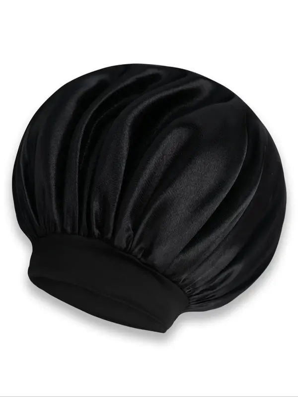 Women's Simple Style Solid Color Night Cap for Galentinesnight, Hair Care Cap with Ruched Design for Sleeping, Soft Elastic H...