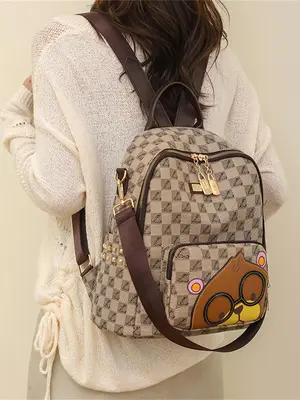 Fashionable Summer Cute Cartoon Pattern Backpack for Travel Essentials, 2025 Casual Plaid Pattern Designer Bookbags, with Adj...