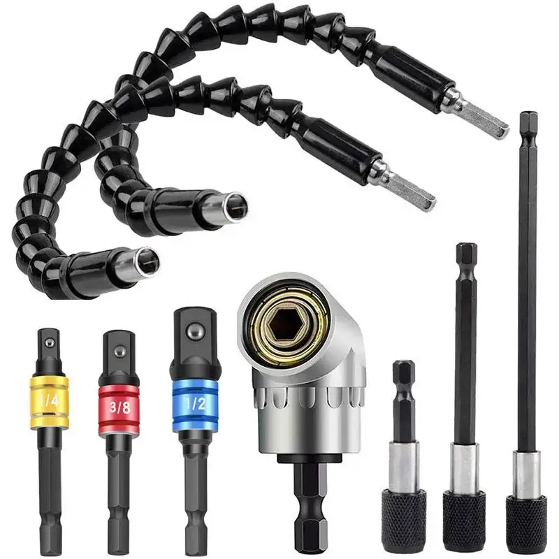 Multi-purpose Drill Extension Set, 105 Degree Right Angle Adapter, Magnetic Connector, Hand Drill Connecting Rod, Electric Wr...