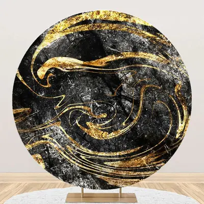 Black Gold Abstract Glitter Round Birthday Backdrop - Aperturee