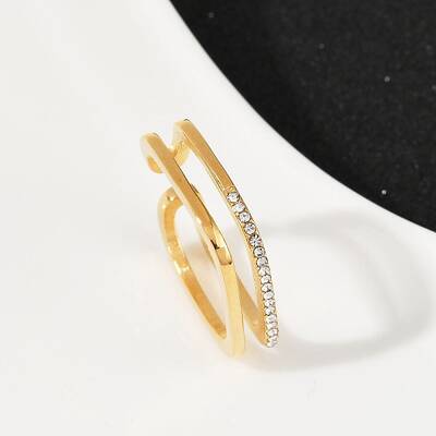 304 Stainless Steel Micro Pave Cubic Zirconia Cuff Rings