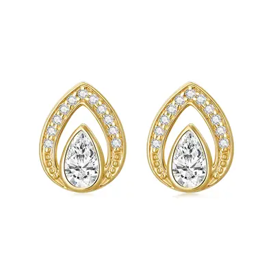 14K Gold Teardrop Zircon Stud Earrings Jewelry Gift for Women