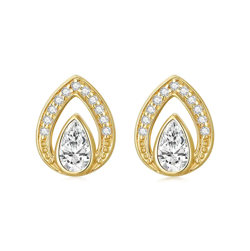 14K Gold Teardrop Zircon Stud Earrings Jewelry Gift for Women