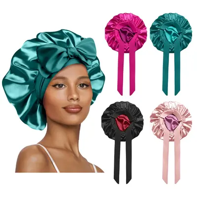 SeSe Code Satin Bonnet Silk Bonnet for Sleeping Double Layer Satin Lined Hair Bonnet with Tie Band Bonnets for Women Natural ...