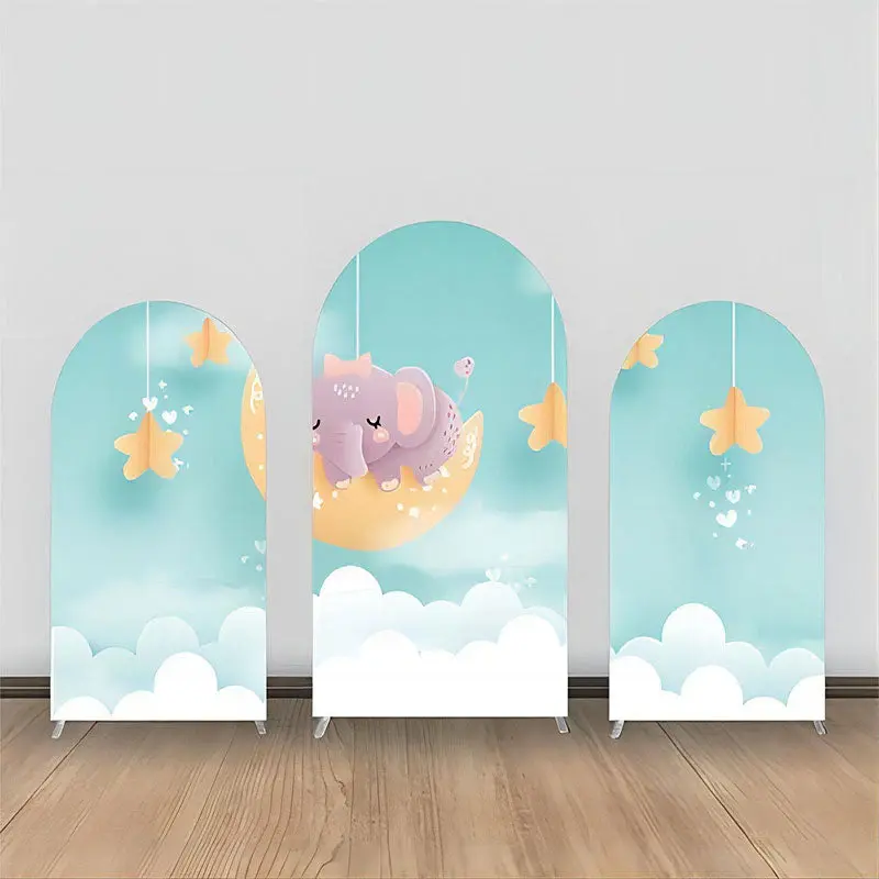 Green Elephant Moon Star Clould Arch Backdrop Kit - Aperturee