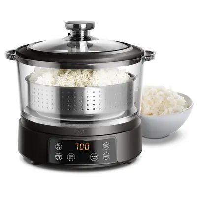 COOK WITH COLOR 3L Glass Low Carb Rice Cooker - Makes 6 Cups Cooked Low Sugar Rice with Auto Lift Filter Basket, Hotpot & Ste...