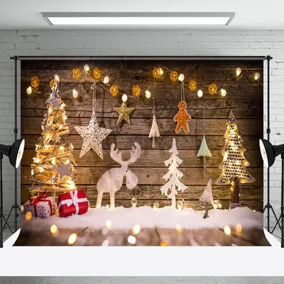 Aperturee Cozy Wood Wall Handmade Reindeer Christmas Backdrop - Aperturee