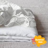 100% Linen Fitted Sheet (1 Piece) Mattress Cover, Natural Belgian Flax, 14 Inch Deep Pocket Stone Washed Farmhouse Bedding Ho...