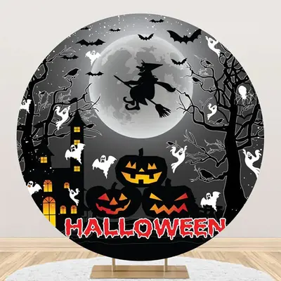 Dark Moon Night Pumpkin Round Halloween Backdrop