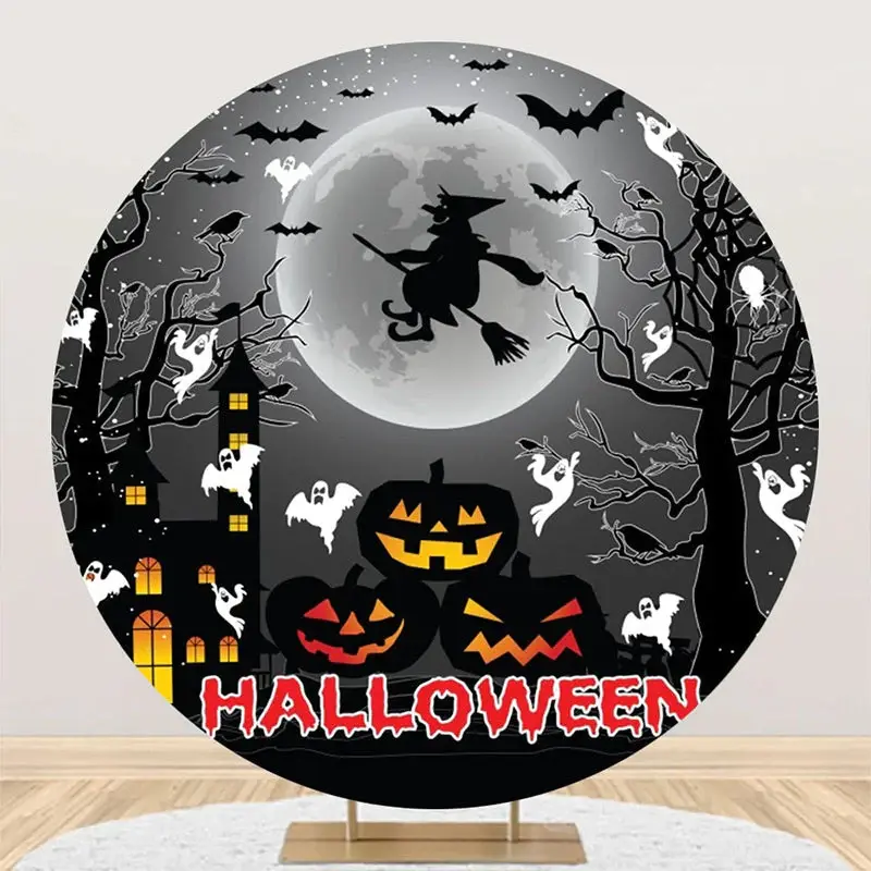Dark Moon Night Pumpkin Round Halloween Backdrop