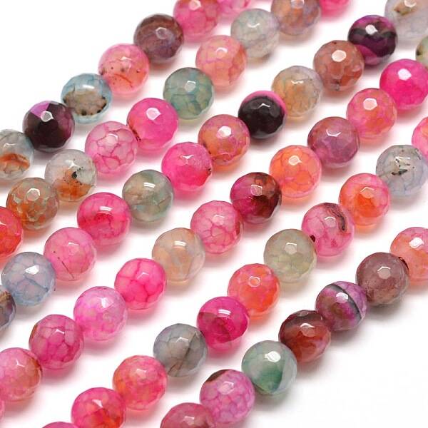 Dyed Natural Agate Faceted Round Beads Strands