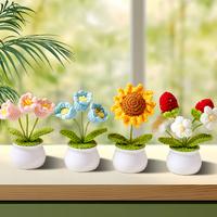 TTZZ Handmade Crochet Bouquet Potted Flowers, Artificial Flower Potted Plant, Knitted Artificial Forever Flowers with Exquisi...