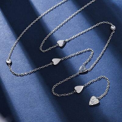 304 Stainless Steel Crystal Rhinestone Heart Lariat Necklaces