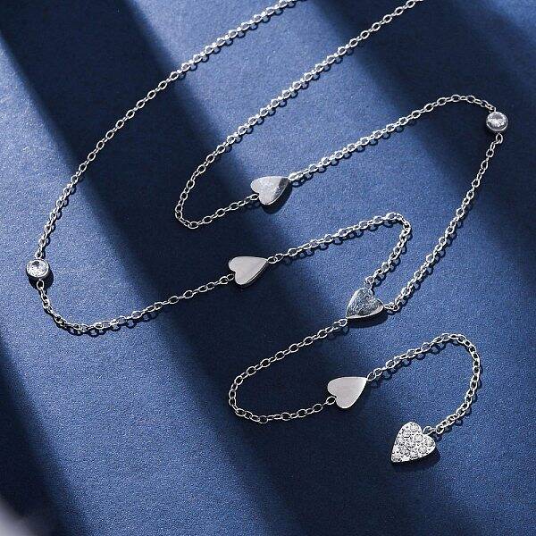 304 Stainless Steel Crystal Rhinestone Heart Lariat Necklaces